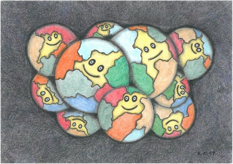 The planet has a soul, contemporary drawing, with fantastic story 