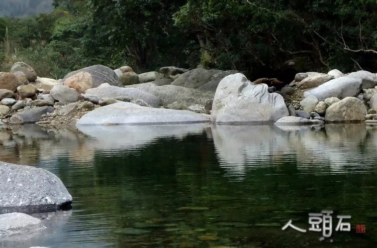 stone head in water