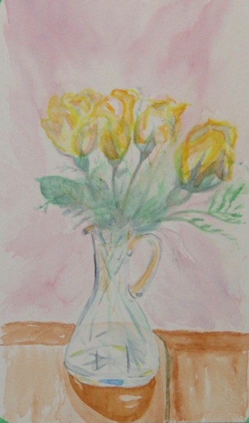 Yellow Roses in Crysal Vase