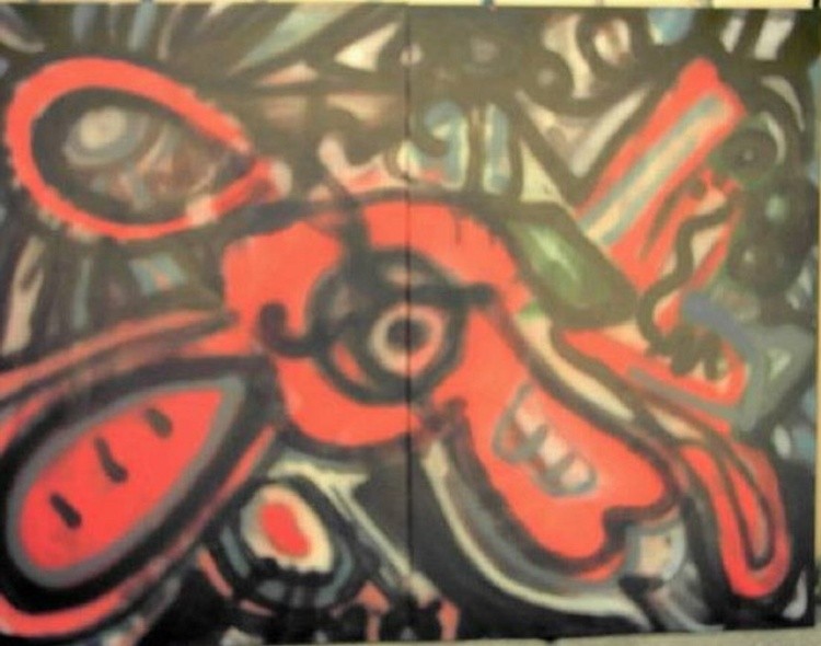 Day 1 (2X6 ft spray enamel on 2 canvas (c) 2002 elton houck