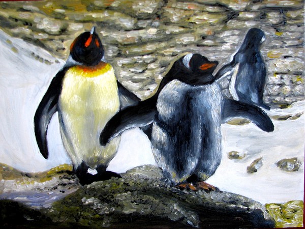 Penguins oil painting