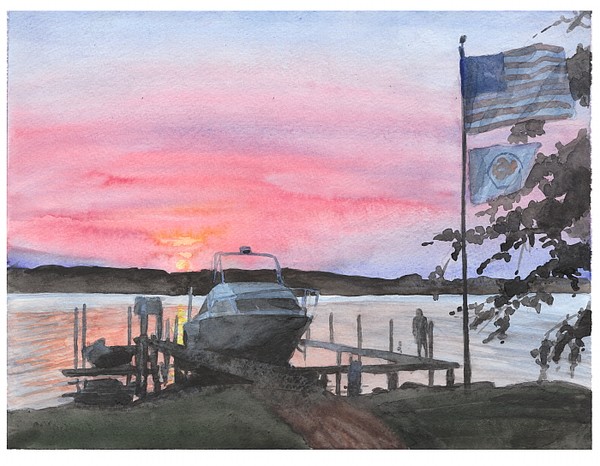 boat susnset watercolor mike theuer