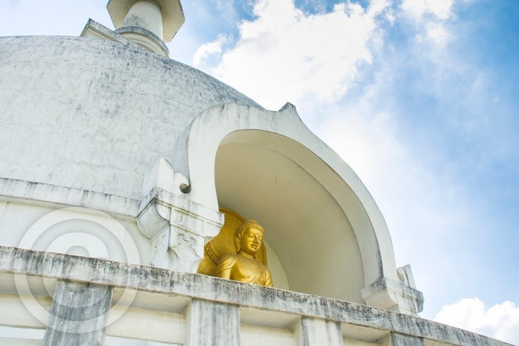 Gautam Buddha statue inside white stupa