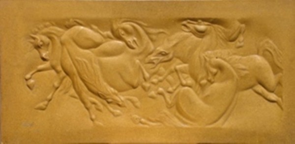 Horses struggle / MDF wood /60*120*1 cm