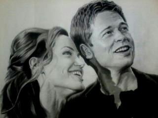 Charcoal Portrait of Angelina Jolie And Brad Pitt