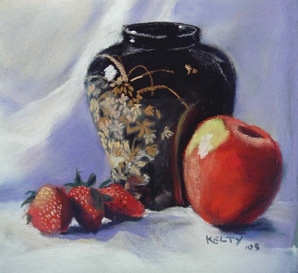 Japanese Vase with Strawberries and Apple