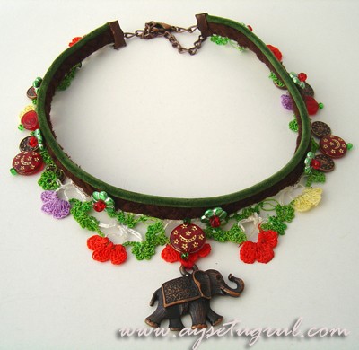 Colorful Crochet Necklace with Elephant Charm 
