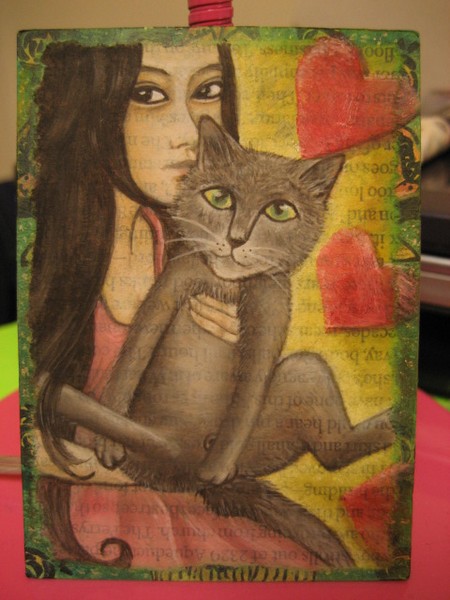 ACEO- A lady & her cat!