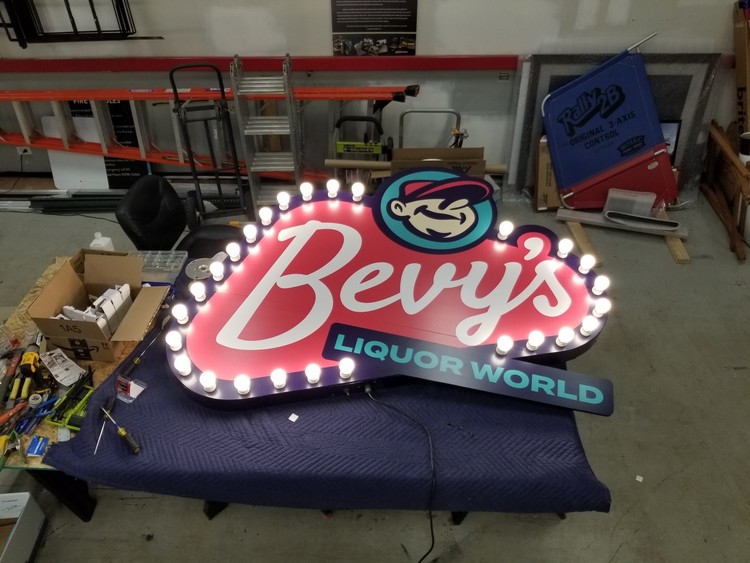 Lights On Bevy's Marque Sign