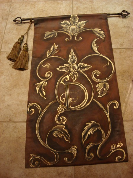 Tapestry/ hand painted/scroll initial