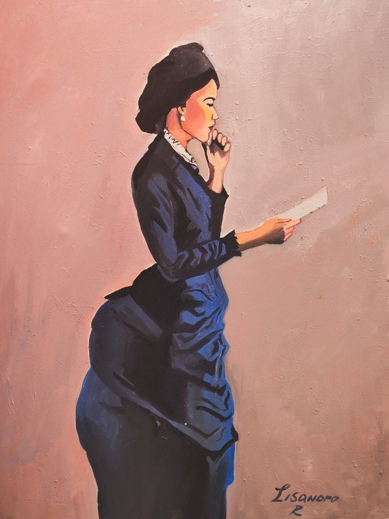 LADY IN BLUE WITH A LETTER 