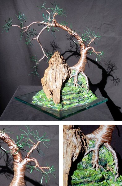 Cascade on Glass, wire tree sculpture