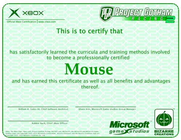 Microsoft PGR2 Mouse Certification