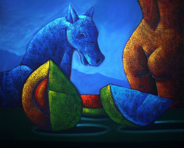 caballo azul y ella