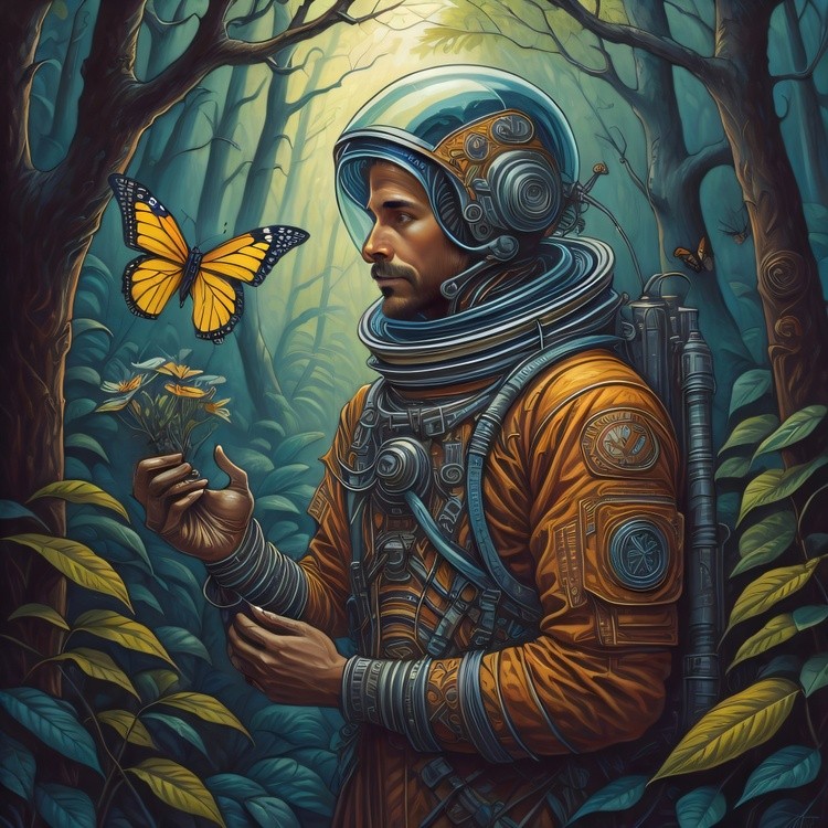 A Space Explorer Chases a Butterfly