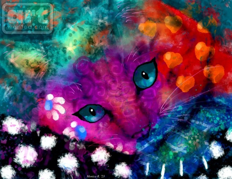 Dreamy Cat Abstract Impressionist Folk Art Kitty