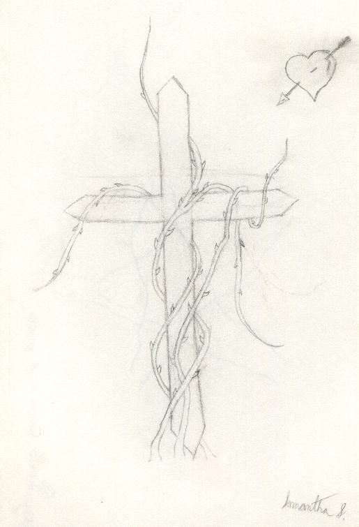 Cross and Vines with little Heart 