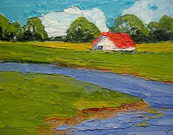 8x10 Impressionist Art Farm Stream