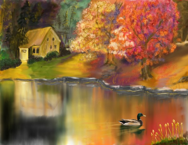 fall pond with duck