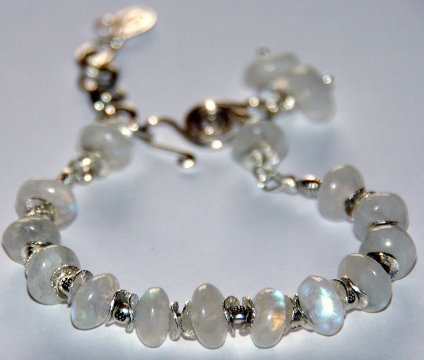 Moonstone rondelles and sterling silver bracelet