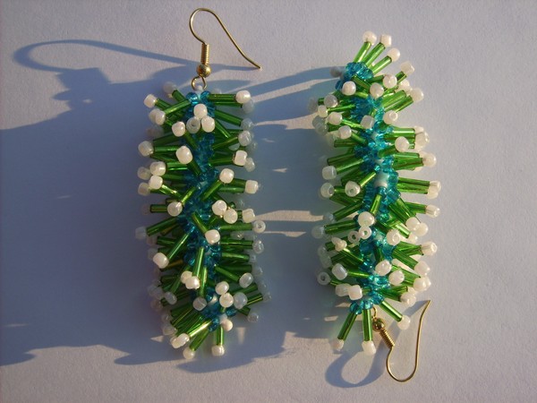 Green Blue caterpillar inspired earrings