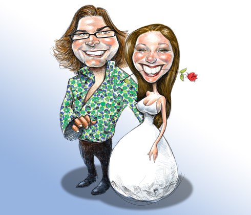 Wedding Caricature with Red Rose
