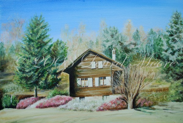 Swiss Cottage/house oil painting