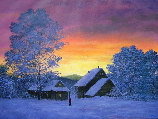 A WINTER VIEW AT SUNSET 