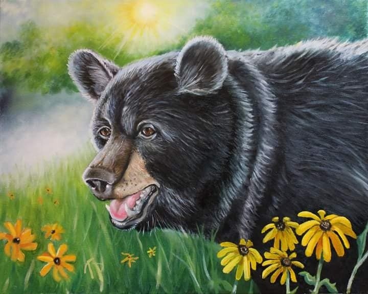 Black Bear and Black Eyed Susans