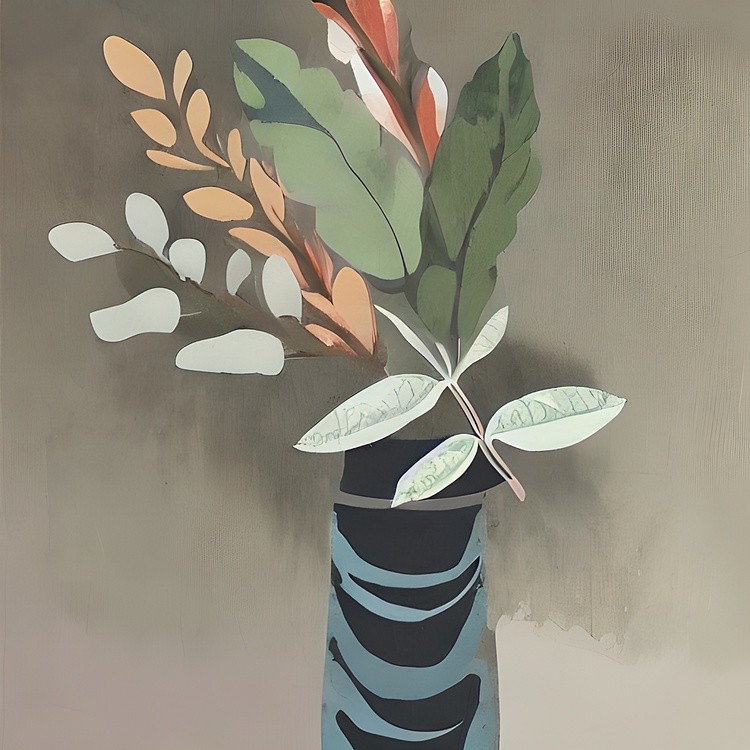 Vase of leaves minimalist painting