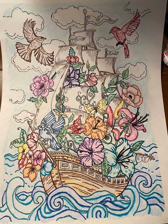 Flower ship at sea 