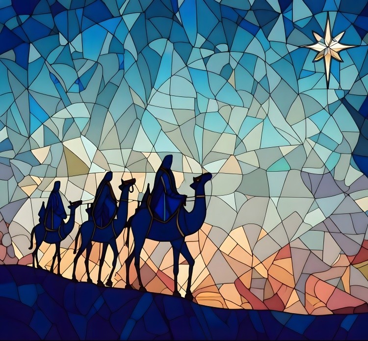 Three Wise Men Following the Christmas Star