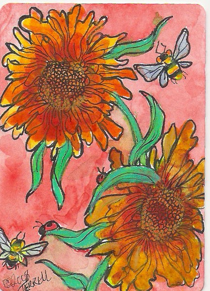 Bees and Sunflowers Aceo