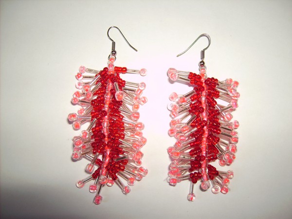 Pink Red Caterpillar earrings