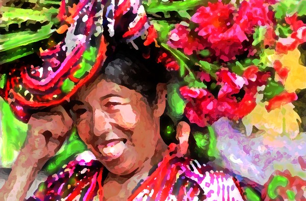 MAYAN WOMAN SELLING FLOWERS IN THE MERCADO