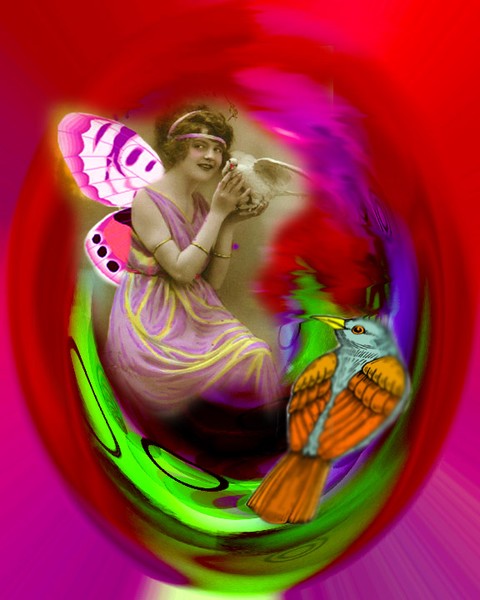 DIGITAL COLLAGE & PAINTING FAIRY IN EGG