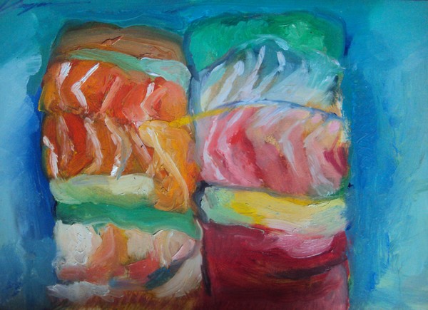 Art still life oil painting sushi