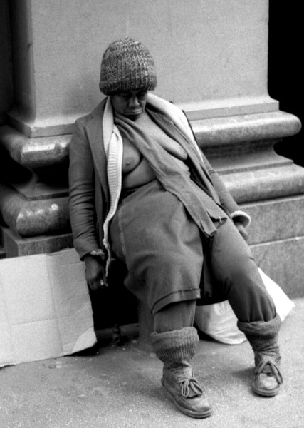 Homeless woman, winter, NYC