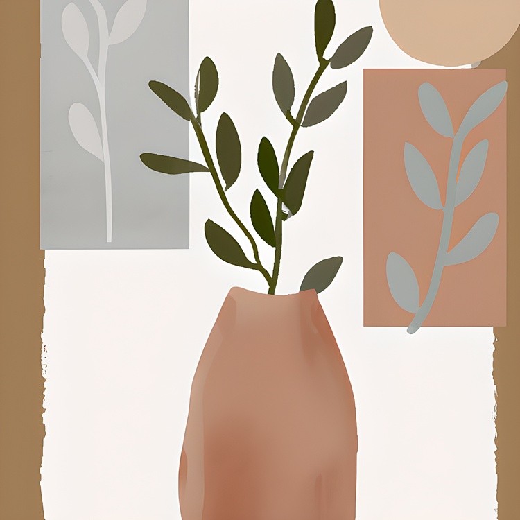 Branches in vase minimalist painting