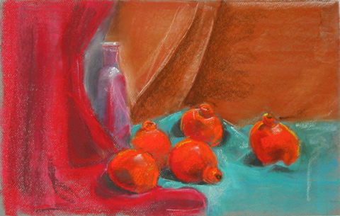 Five Nipple Oranges and Southwestern Vase