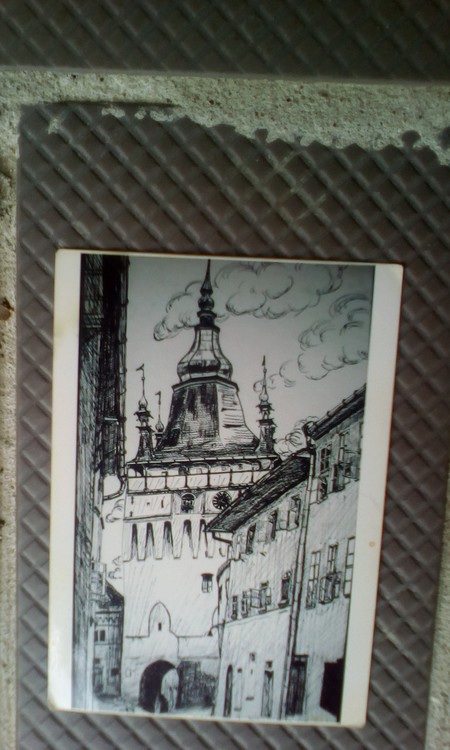Ink sketch,medieval tower in Romania