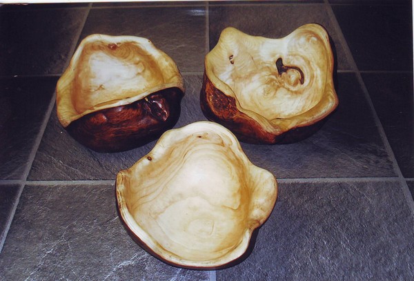 Bowls made from white spruce burles