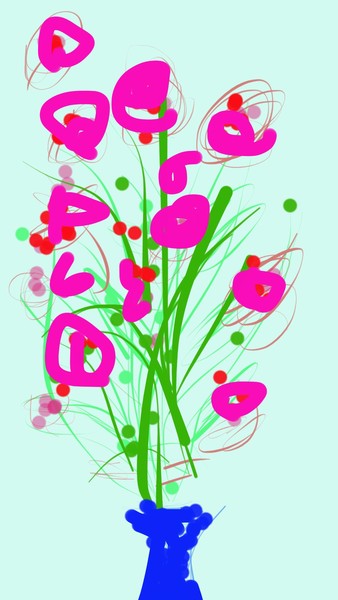 Floral bouquet reds green background. 