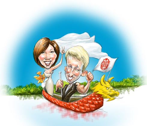 Caricature of a Couple on a Dragon Boat