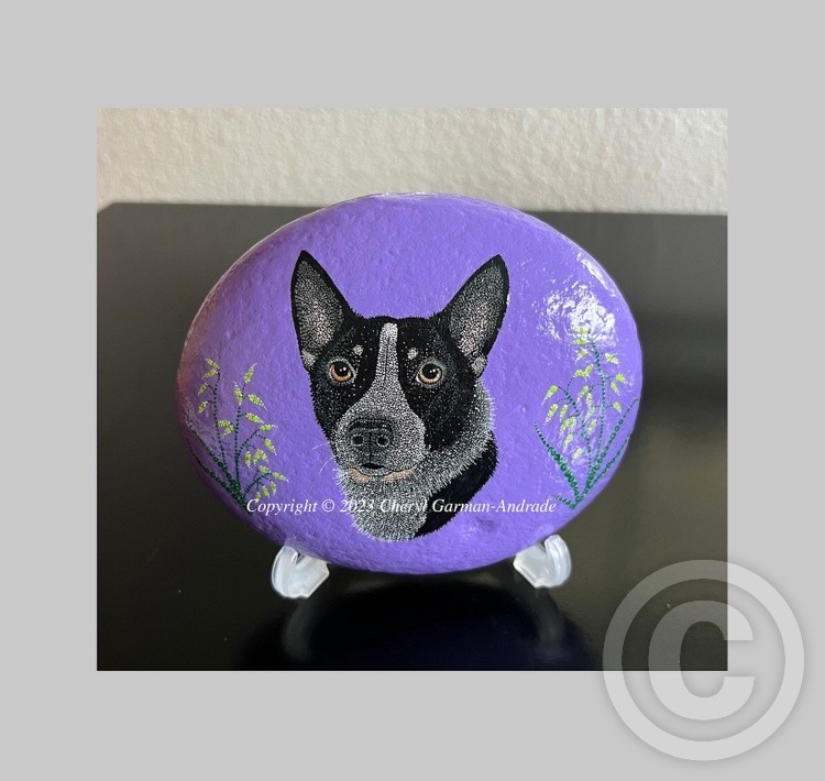 Chevy Blue Heeler Dog Dot Art River Stone