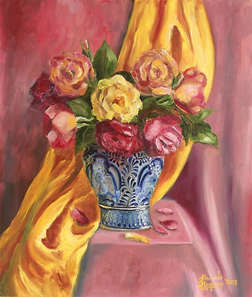 Roses on Talavera vase