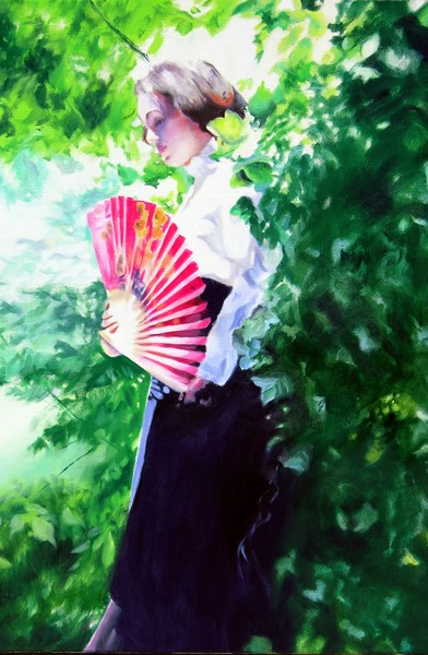 WOMAN WITH RED FAN by MARGARET
