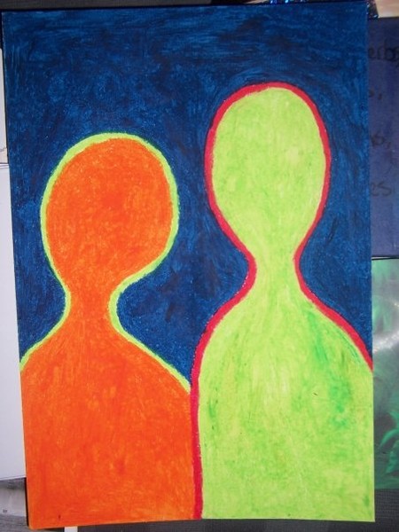 the people orange and green oil pastel on paper