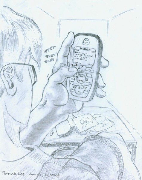 Hand holding a phone(pencil drawing)