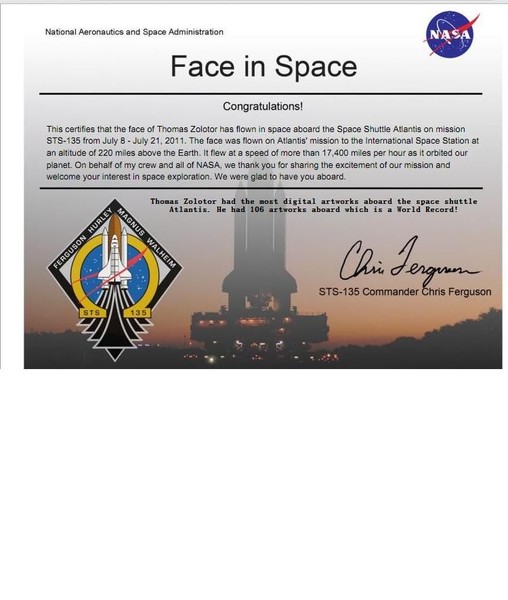 Certificate that I hold World Record/Art in Space